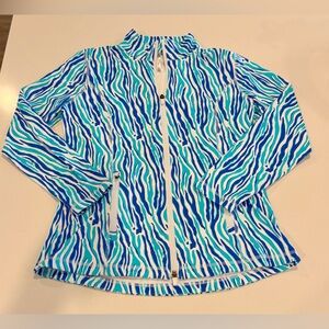 Lulu-B Blue and Teal Zebra Print Zip Jacket size small
